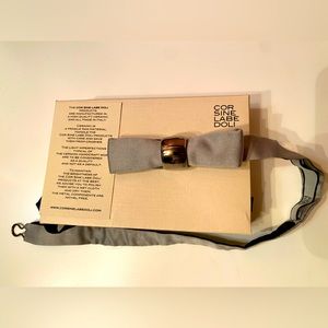 Men's Silver Gray Satin Bow Tie with Metal Accent